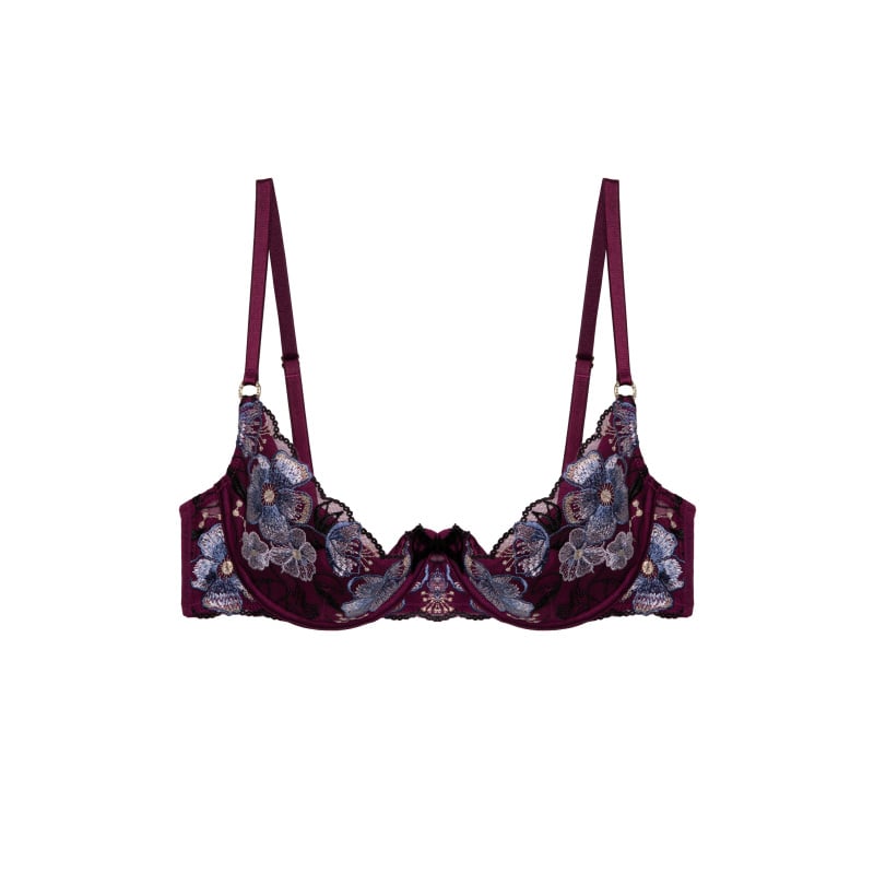 Joanna Burgundy Gold Embroidery Quarter Cup Bra