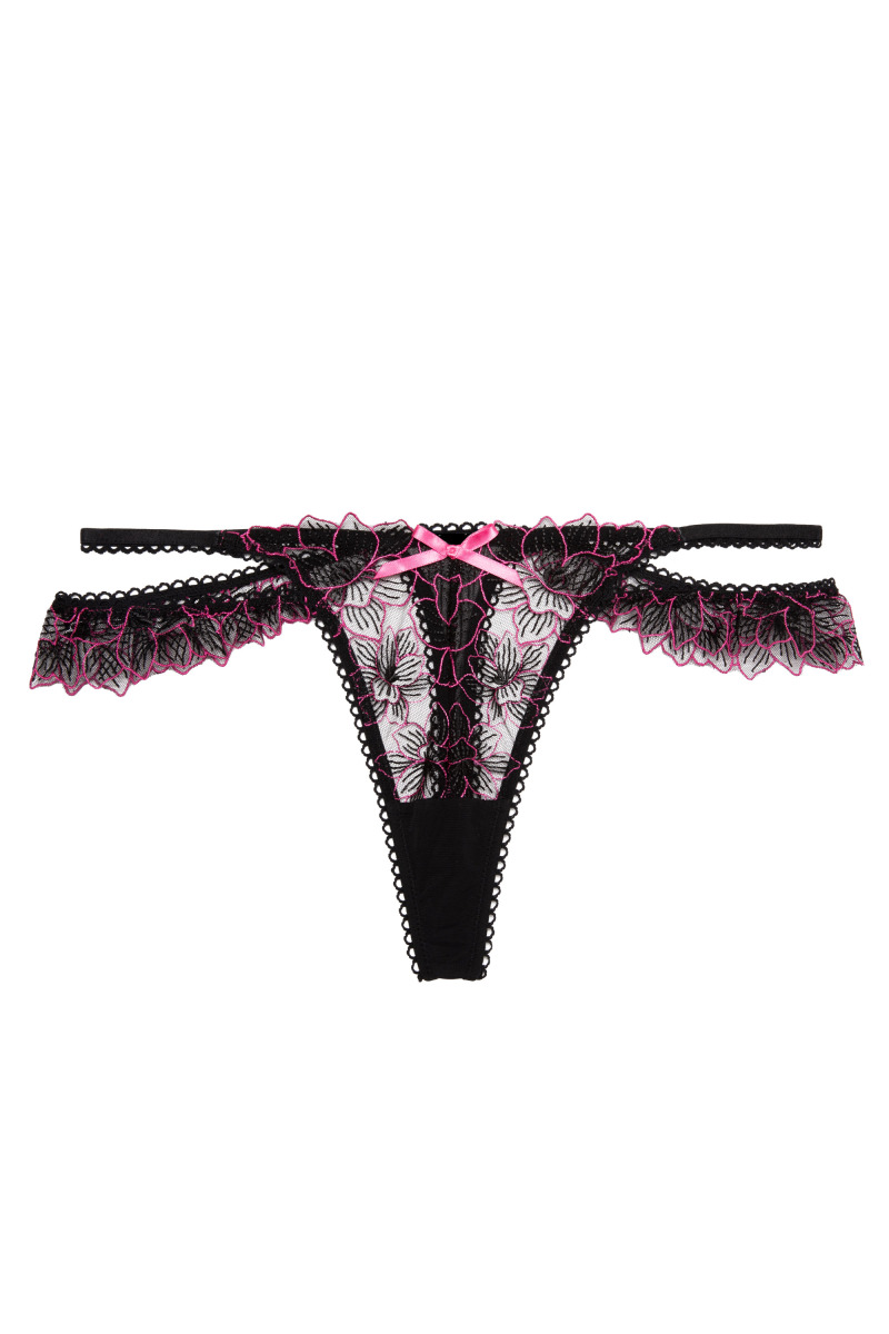 Eliza Black And Hot Pink Floral Embroidered Plunge Bra